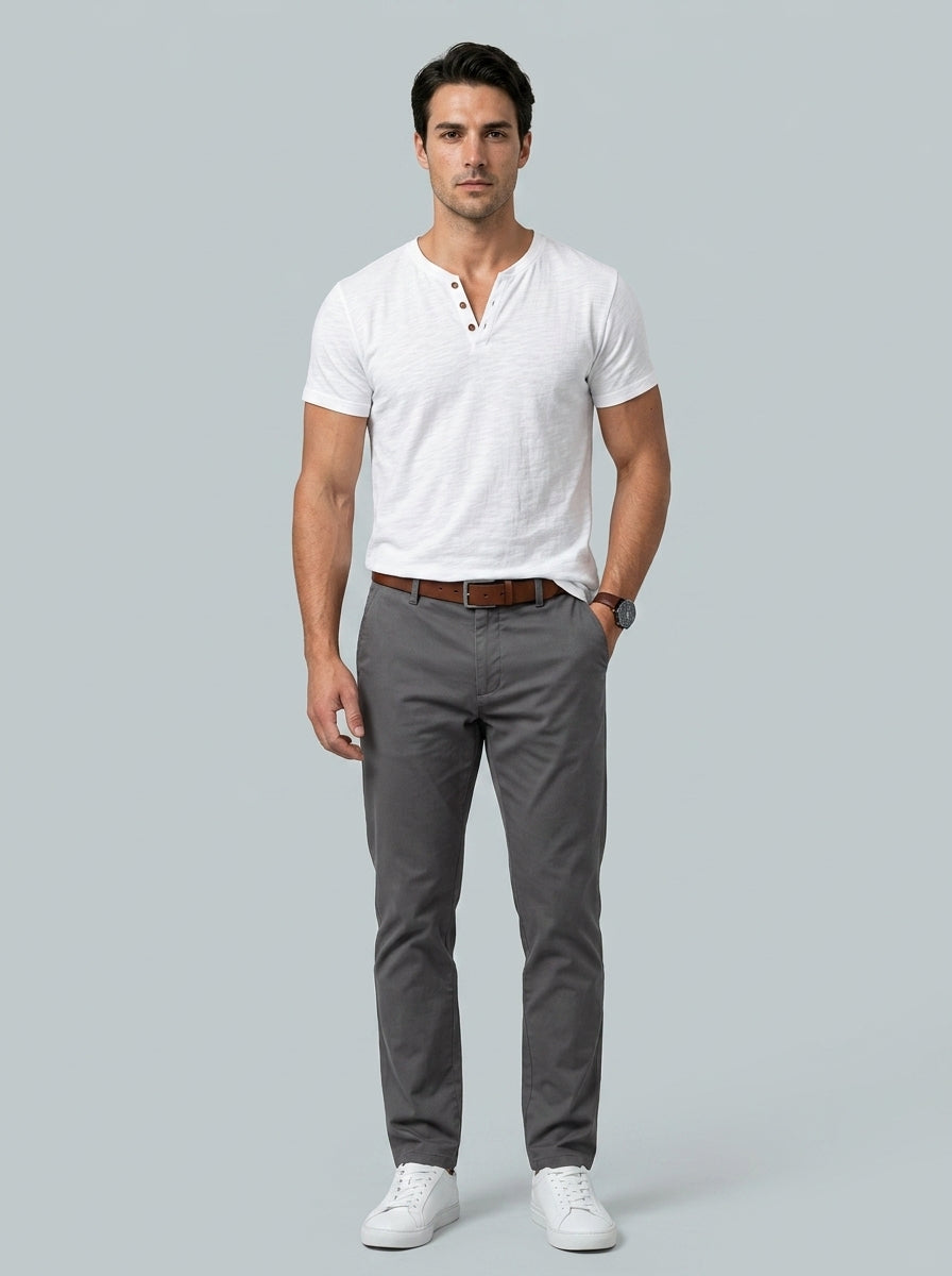 V-neck Henley short sleeve t-shirt — On Model - Neutral | Generated by Modelize