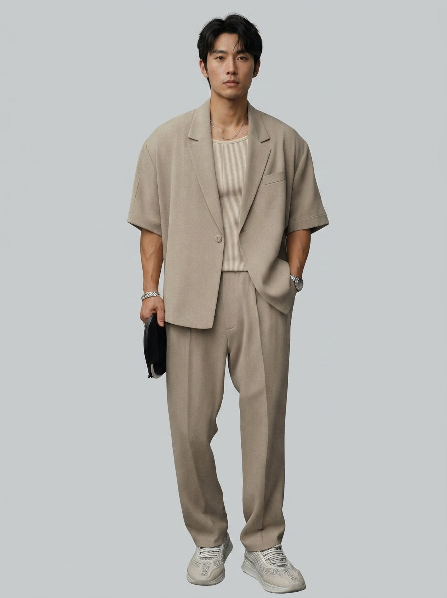Short sleeve blazer and trouser set — On Model - Neutral | Generated by Modelize