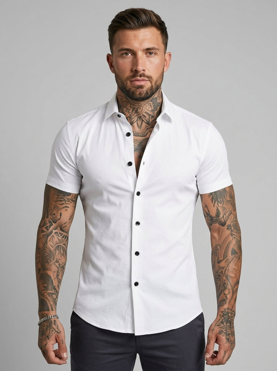 Short-sleeve button-down shirt — On Model - Upper Body | Generated by Modelize