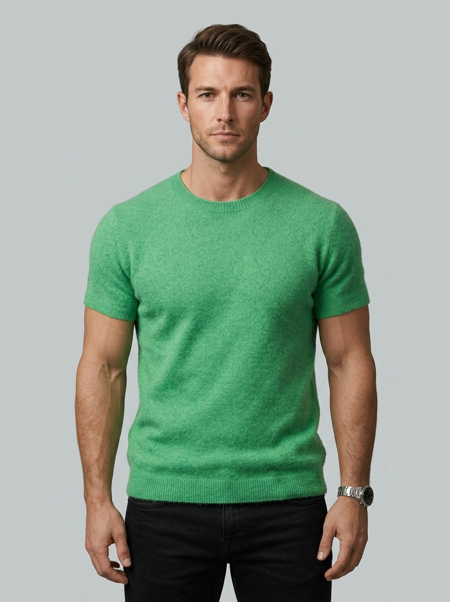 Short-sleeve knit sweater — On Model - Upper Body | Generated by Modelize