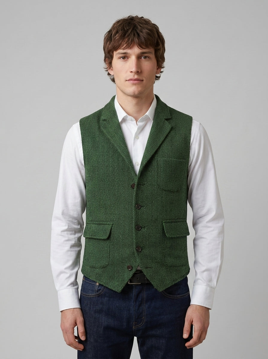 Herringbone Wool Blend Vest — On Model - Upper Body | Generated by Modelize