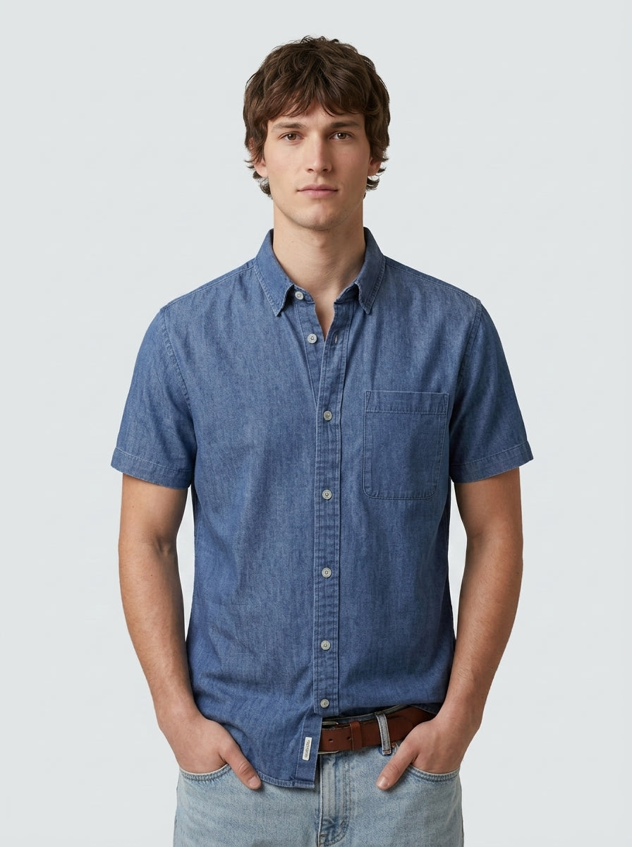 Short-sleeve button-down shirt — On Model - Upper Body | Generated by Modelize