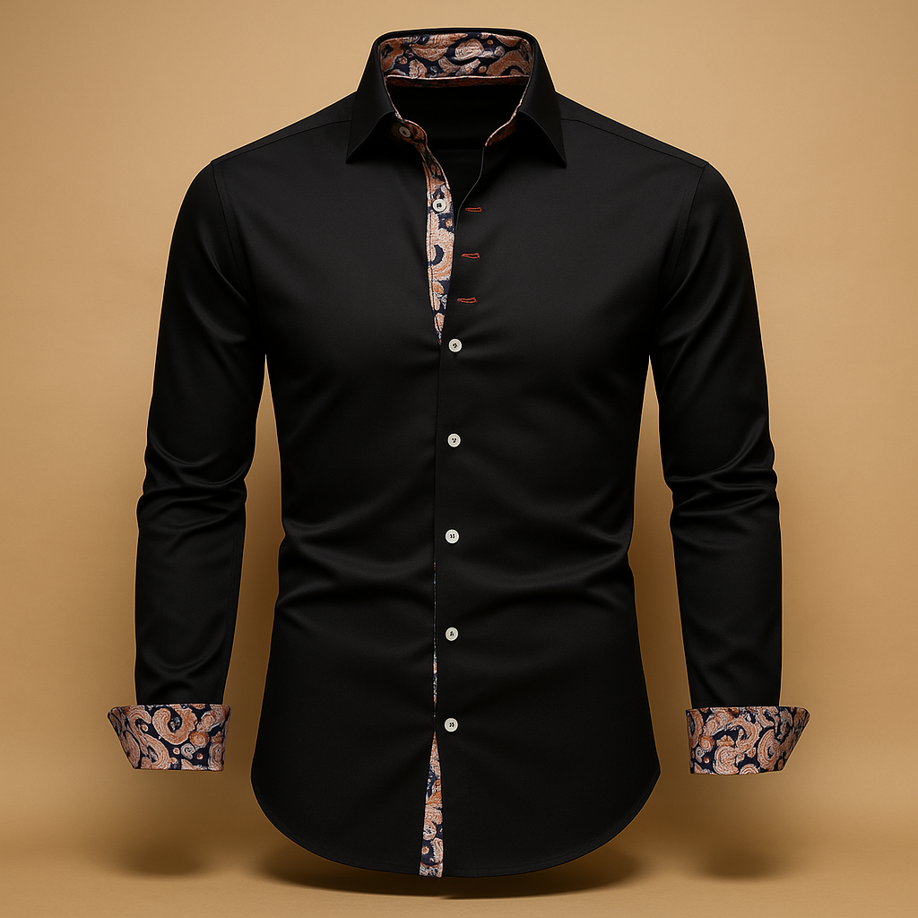 Formal Button-Up Shirt with Contrast Cuffs and Collar in Black – Wade