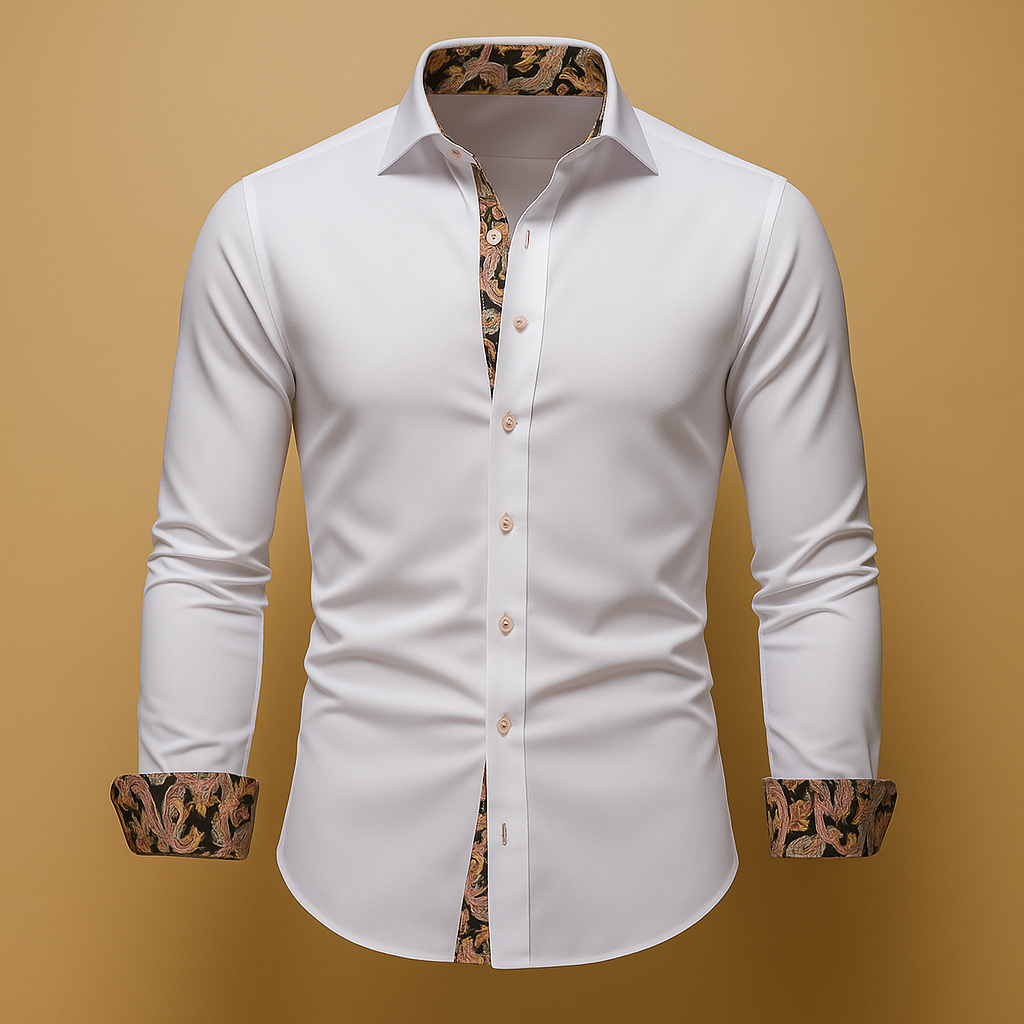 Formal button-up shirt with contrast cuffs and inner collar trim in Black – TARLANO