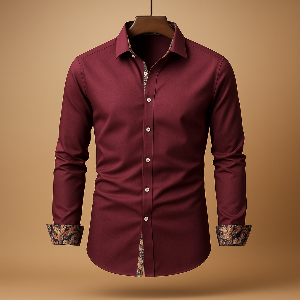 Formal Button-Up Shirt with Contrast Cuffs and Collar in Black – Wade