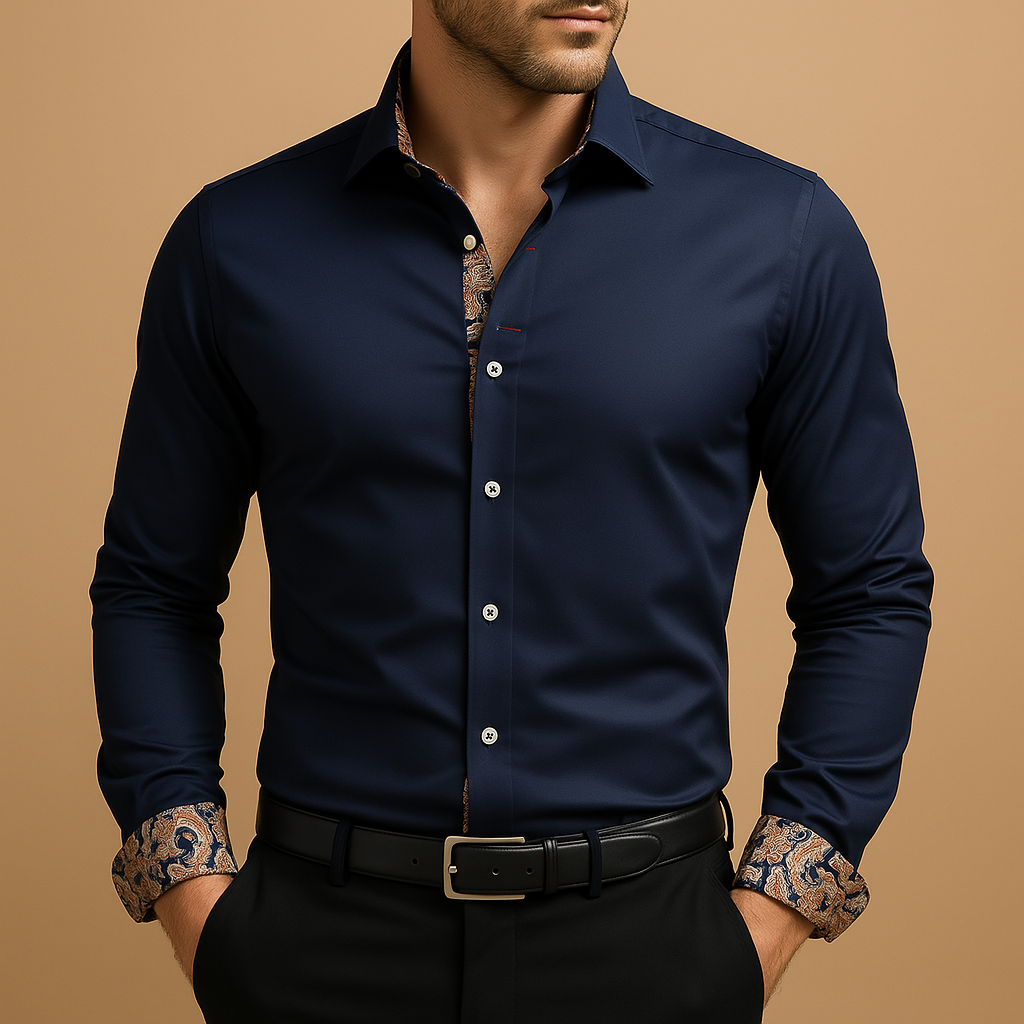 Formal Button-Up Shirt with Contrast Cuffs and Collar in Black – Wade