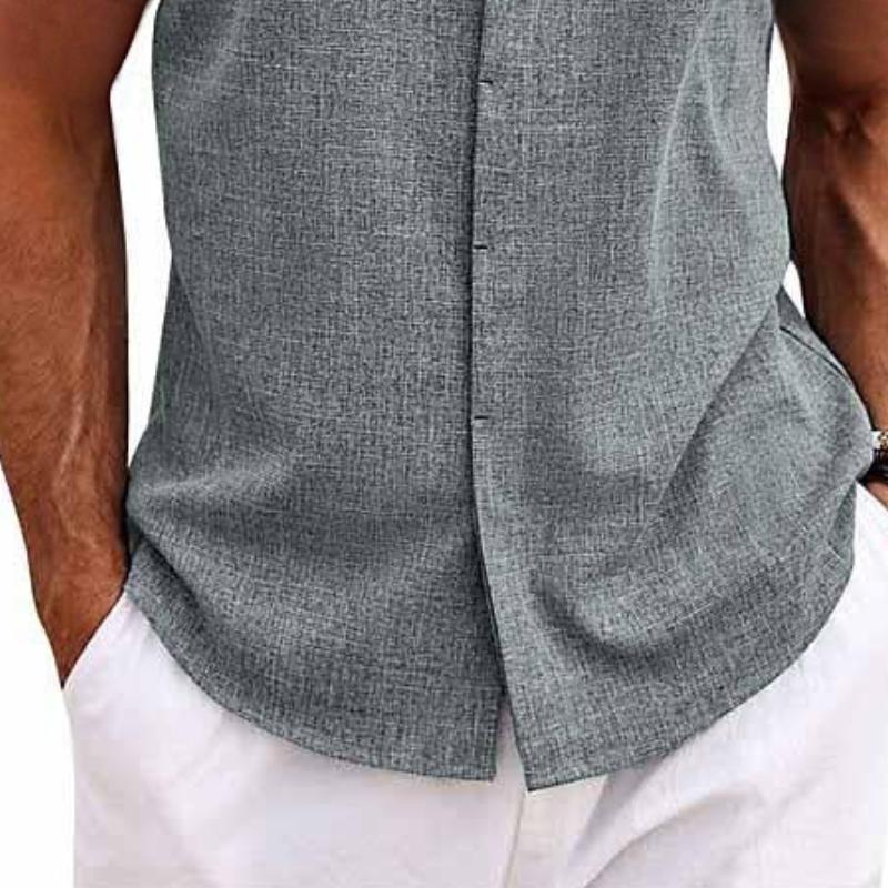 Men's Linen Blend Sleeveless Button-Down Shirt Spread Collar – Nicolo