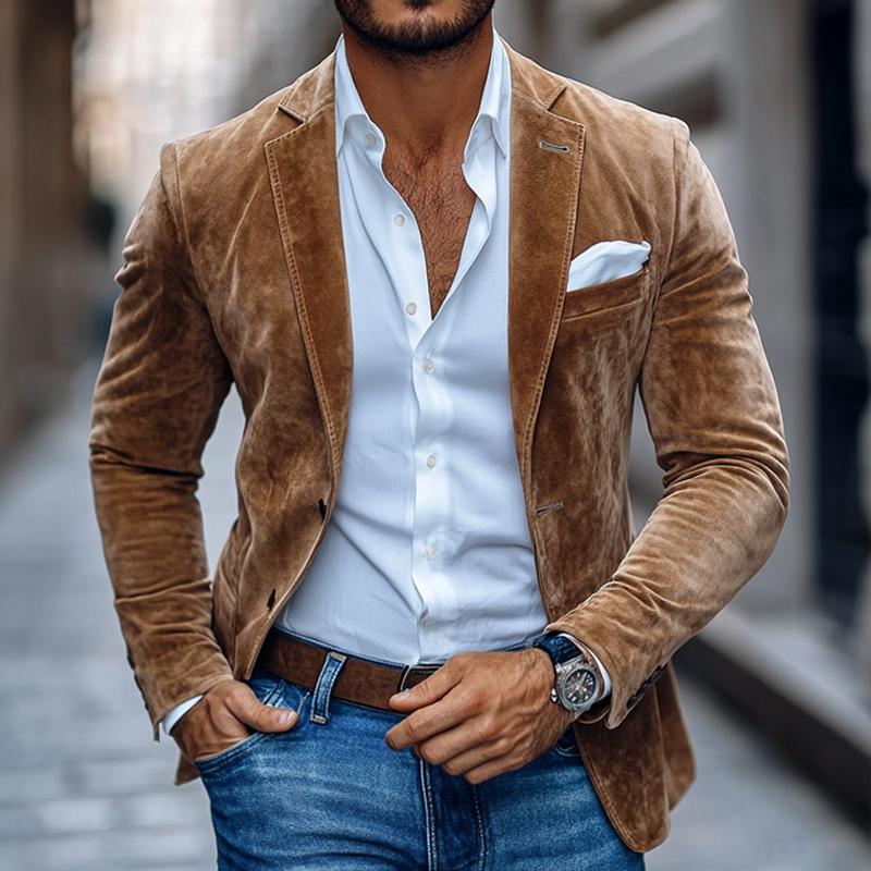 Suede Blazer Slim Fit Light Brown – Pavio