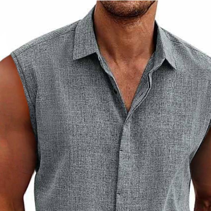 Men's Linen Blend Sleeveless Button-Down Shirt Spread Collar – Nicolo