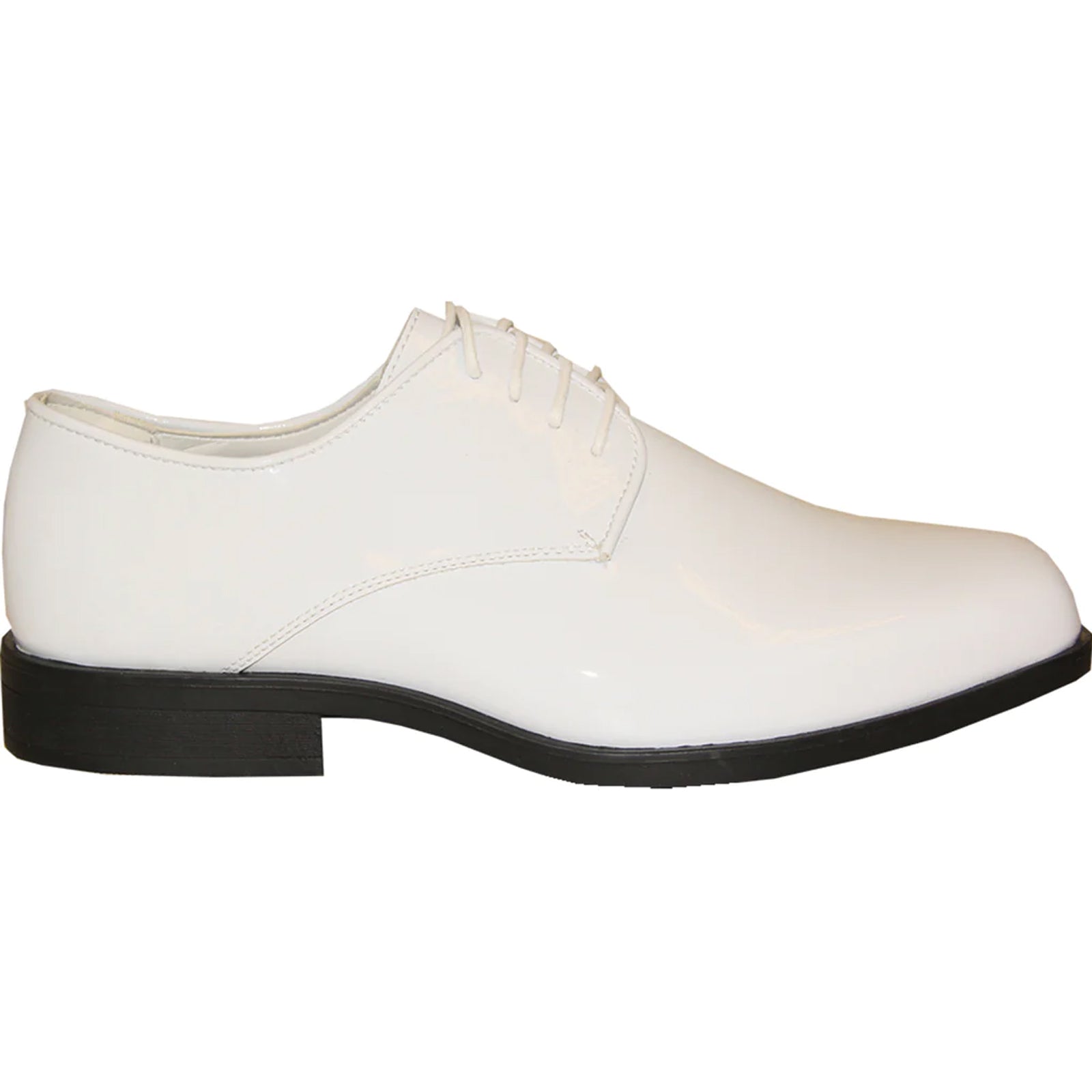 Model wearing white patent lace-up tuxedo dress shoe – TARLANO
