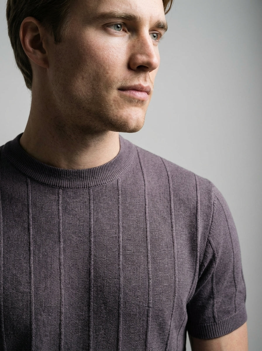 Ribbed Crew Neck Tee Slim Fit Vertical Knit – Fenco