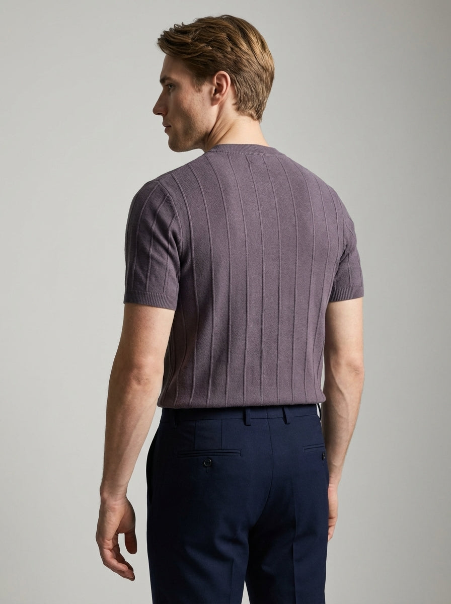 Ribbed Crew Neck Tee Slim Fit Vertical Knit – Fenco