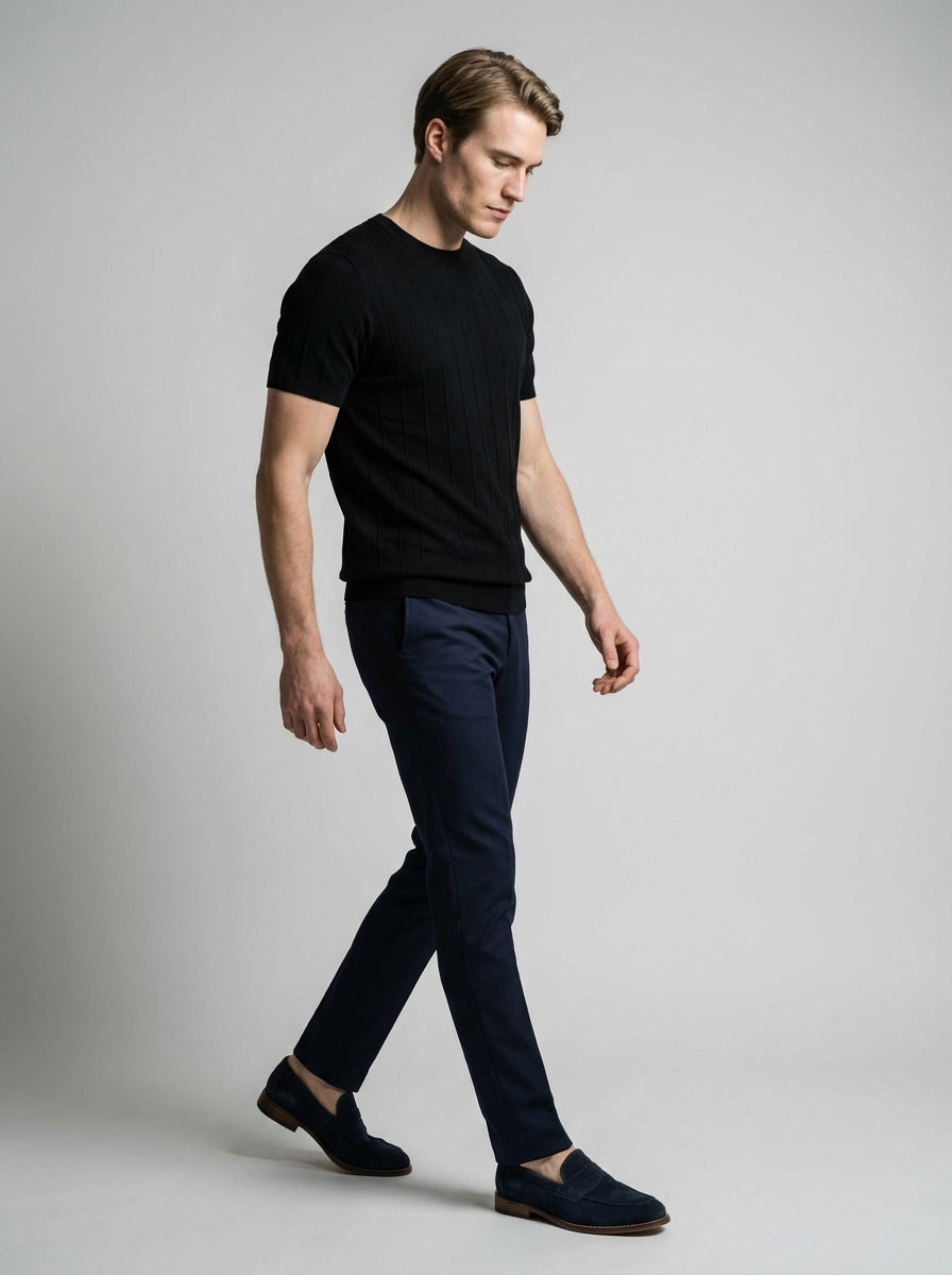 Ribbed Crew Neck Tee Slim Fit Vertical Knit – Fenco