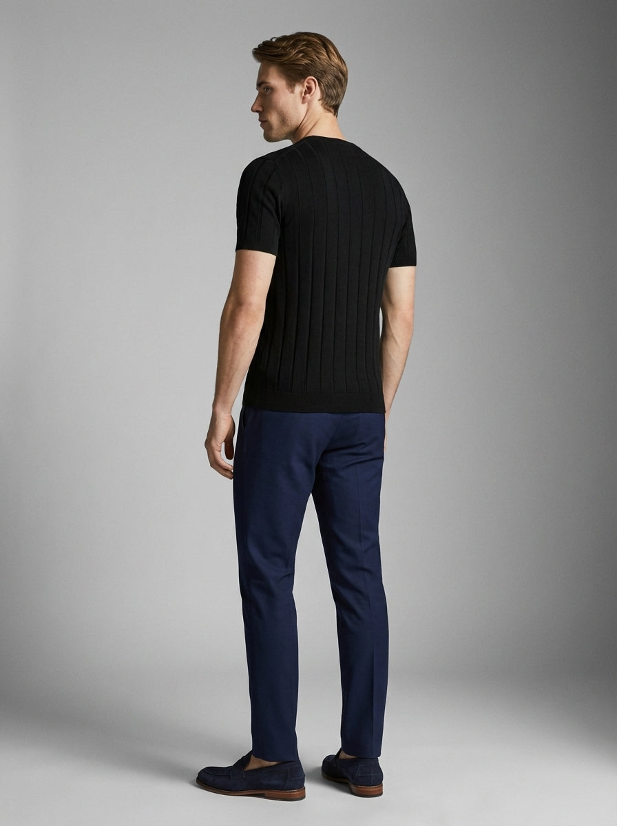 Ribbed Crew Neck Tee Slim Fit Vertical Knit – Fenco