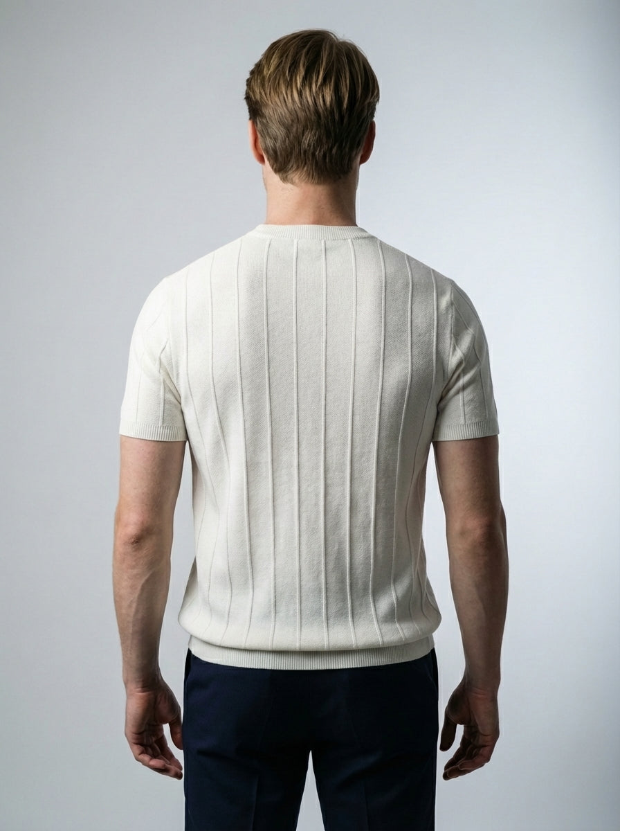 Ribbed Crew Neck Tee Slim Fit Vertical Knit – Fenco