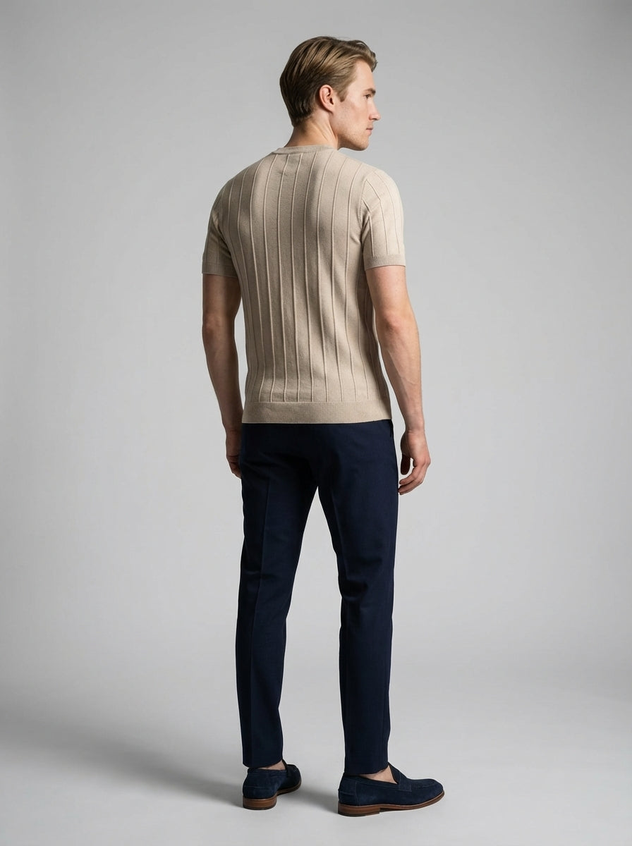 Ribbed Crew Neck Tee Slim Fit Vertical Knit – Fenco