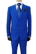 Men's Poplin Suit 2-Button Notch Lapel Classic Fit Royal Blue – Randel