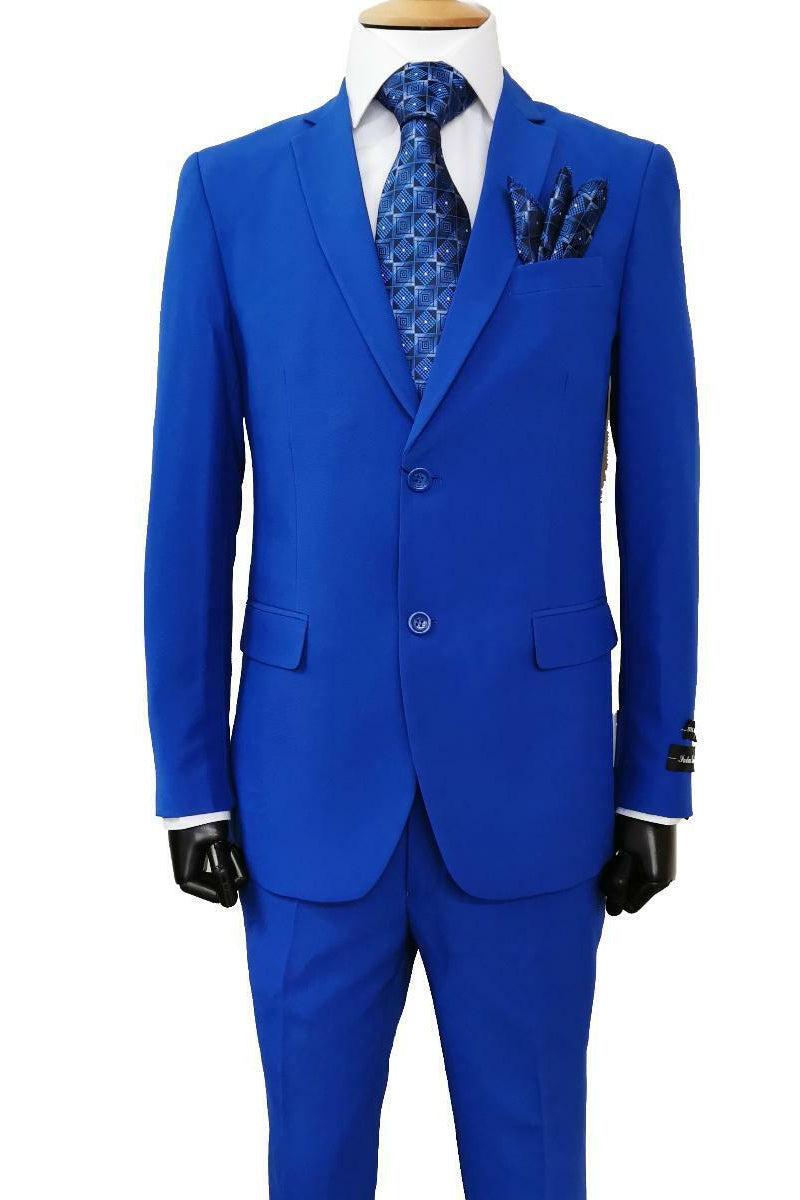 Men's Poplin Suit 2-Button Notch Lapel Classic Fit Royal Blue – Randel