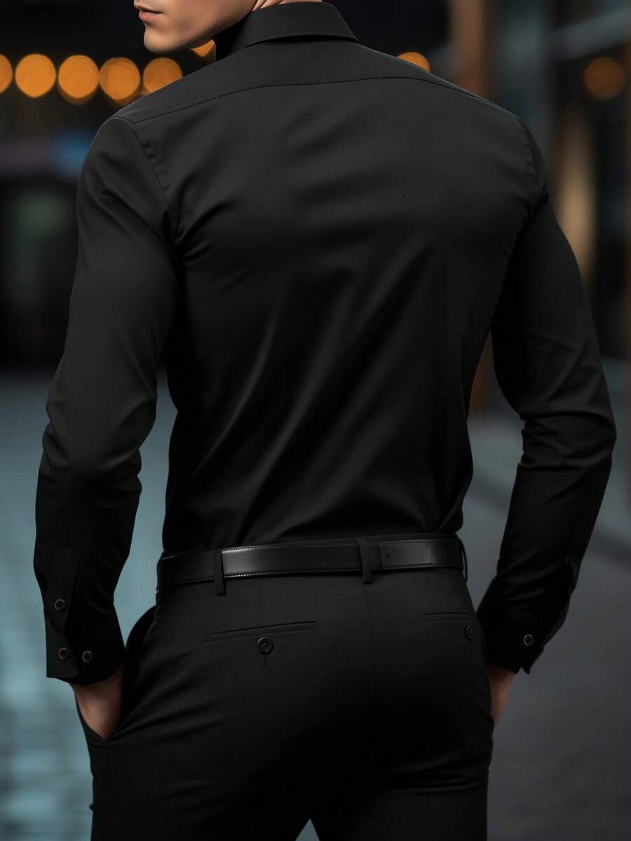 Shirt Shop Stand Collar Button-Up Long Sleeve Polyester Stretch – Marvo