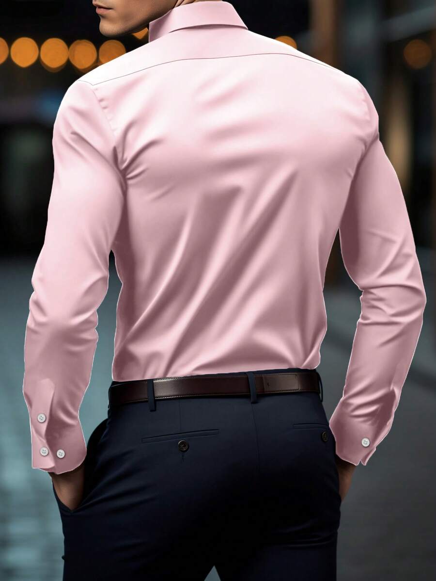 Shirt Shop Stand Collar Button-Up Long Sleeve Polyester Stretch – Marvo