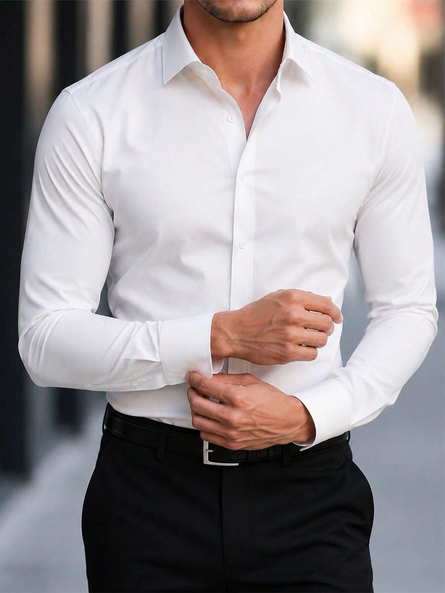 Shirt Shop Stand Collar Button-Up Long Sleeve Polyester Stretch – Marvo