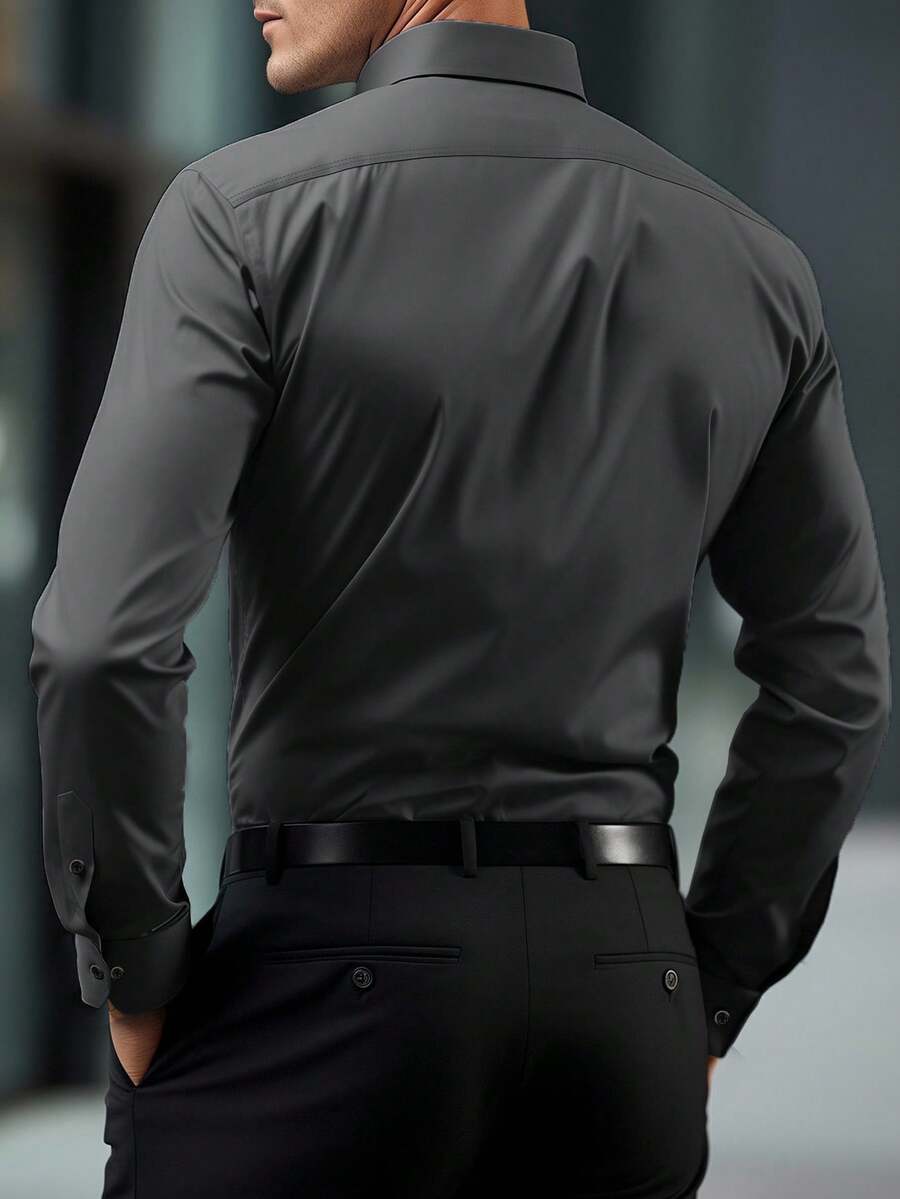 Shirt Shop Stand Collar Button-Up Long Sleeve Polyester Stretch – Marvo