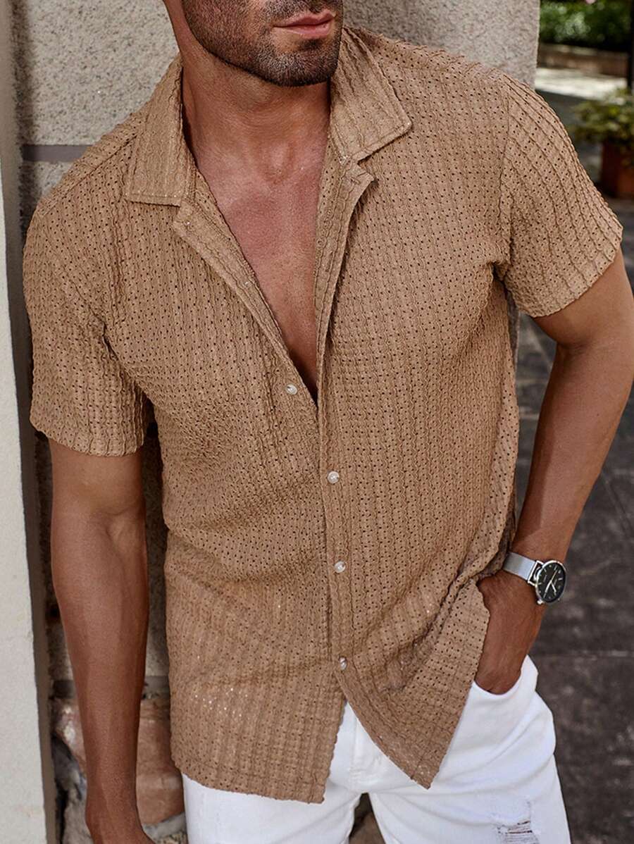 Shirt Shop Textured Mesh Cuban Collar Short Sleeve Shirt – Ralven