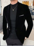 Suit Jacket Mens Velvet Lapel Single-Breasted Polyester – Torval