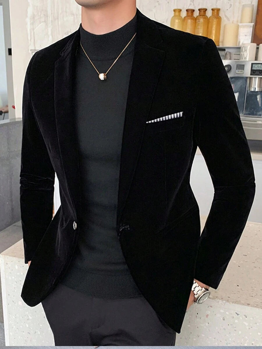 Suit Jacket Mens Velvet Lapel Single-Breasted Polyester – Torval