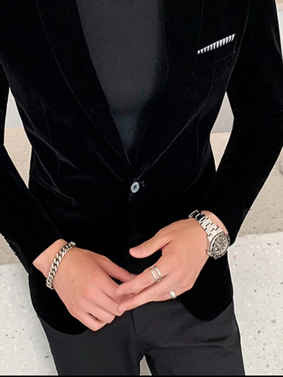 Suit Jacket Mens Velvet Lapel Single-Breasted Polyester – Torval