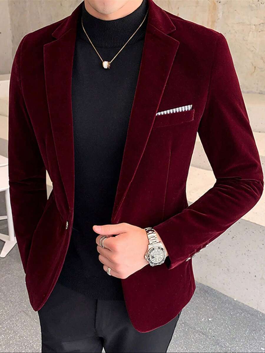 Suit Jacket Mens Velvet Lapel Single-Breasted Polyester – Torval