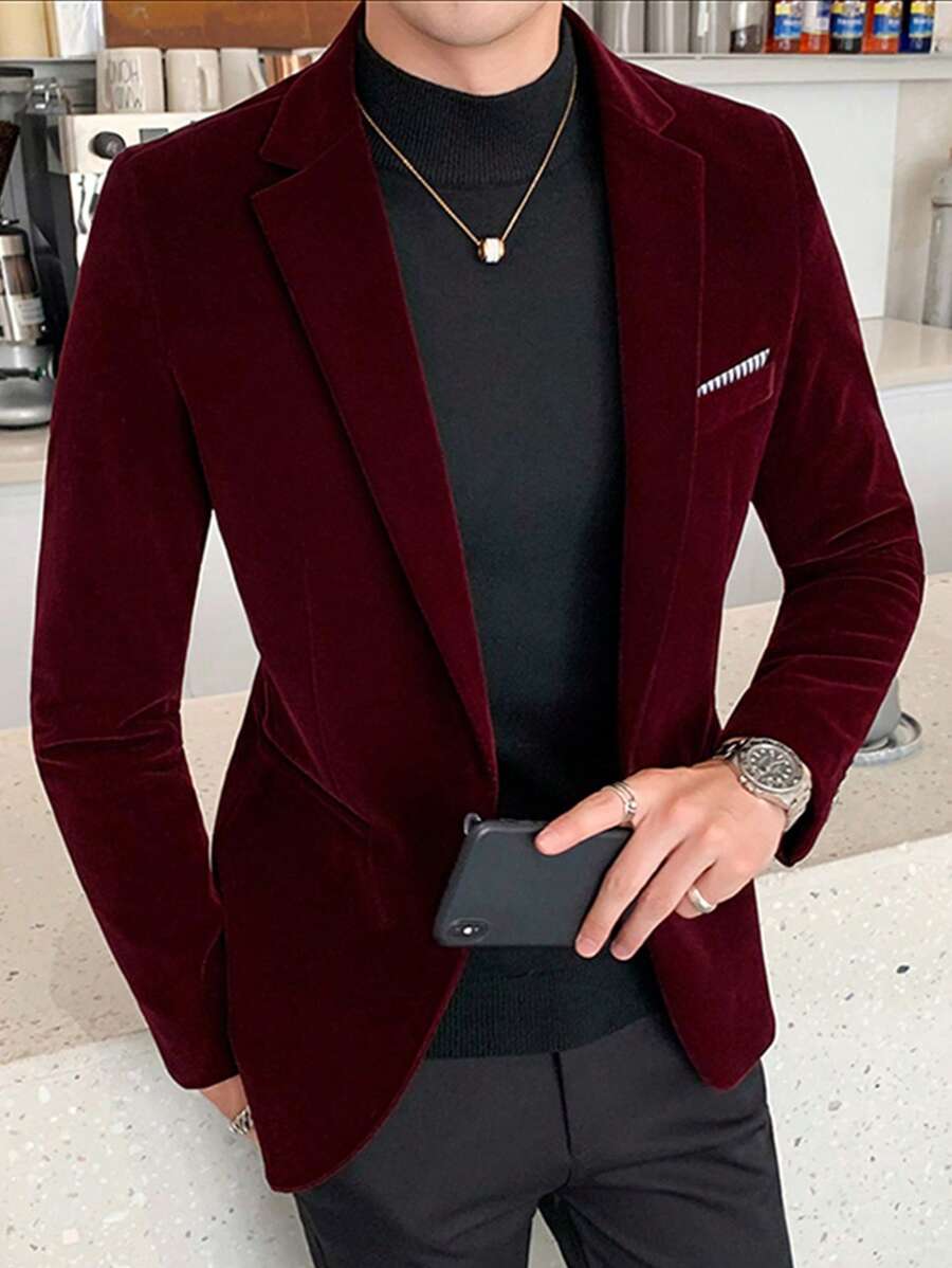 Suit Jacket Mens Velvet Lapel Single-Breasted Polyester – Torval