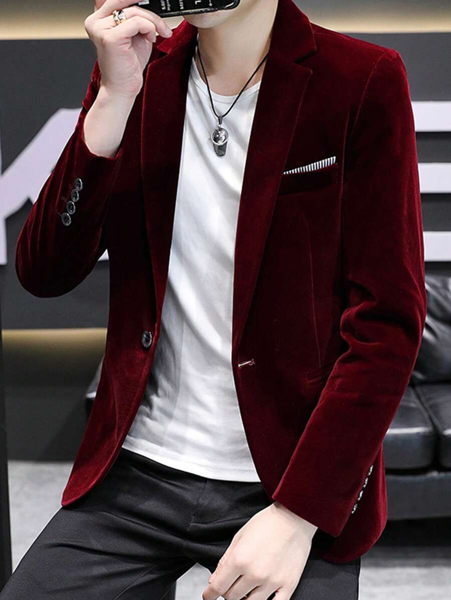 Suit Jacket Mens Velvet Lapel Single-Breasted Polyester – Torval