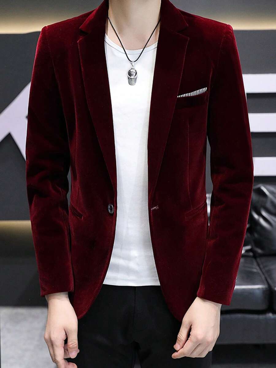 Suit Jacket Mens Velvet Lapel Single-Breasted Polyester – Torval