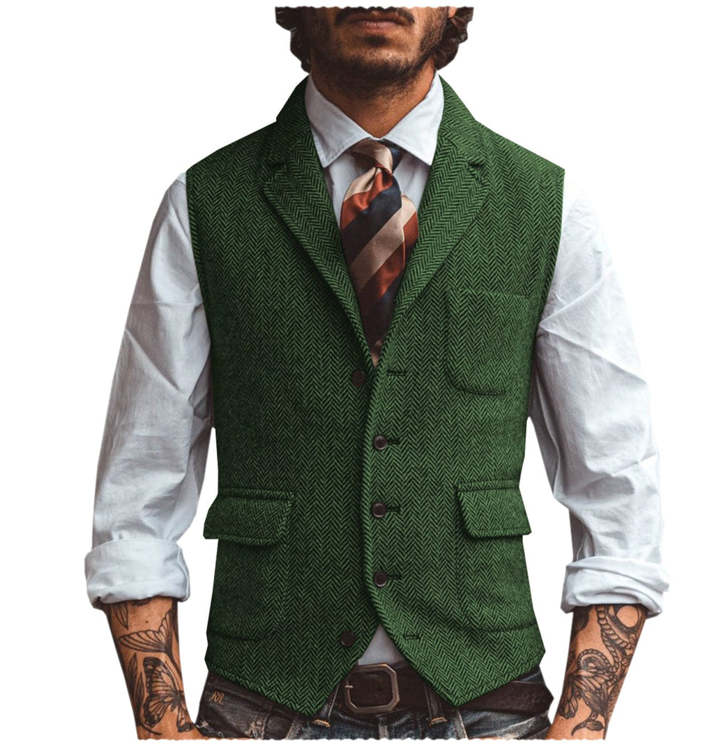 Herringbone wool blend suit vest in black with notch lapel – TARLANO
