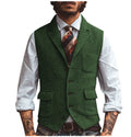 Herringbone wool blend suit vest in black with notch lapel – TARLANO
