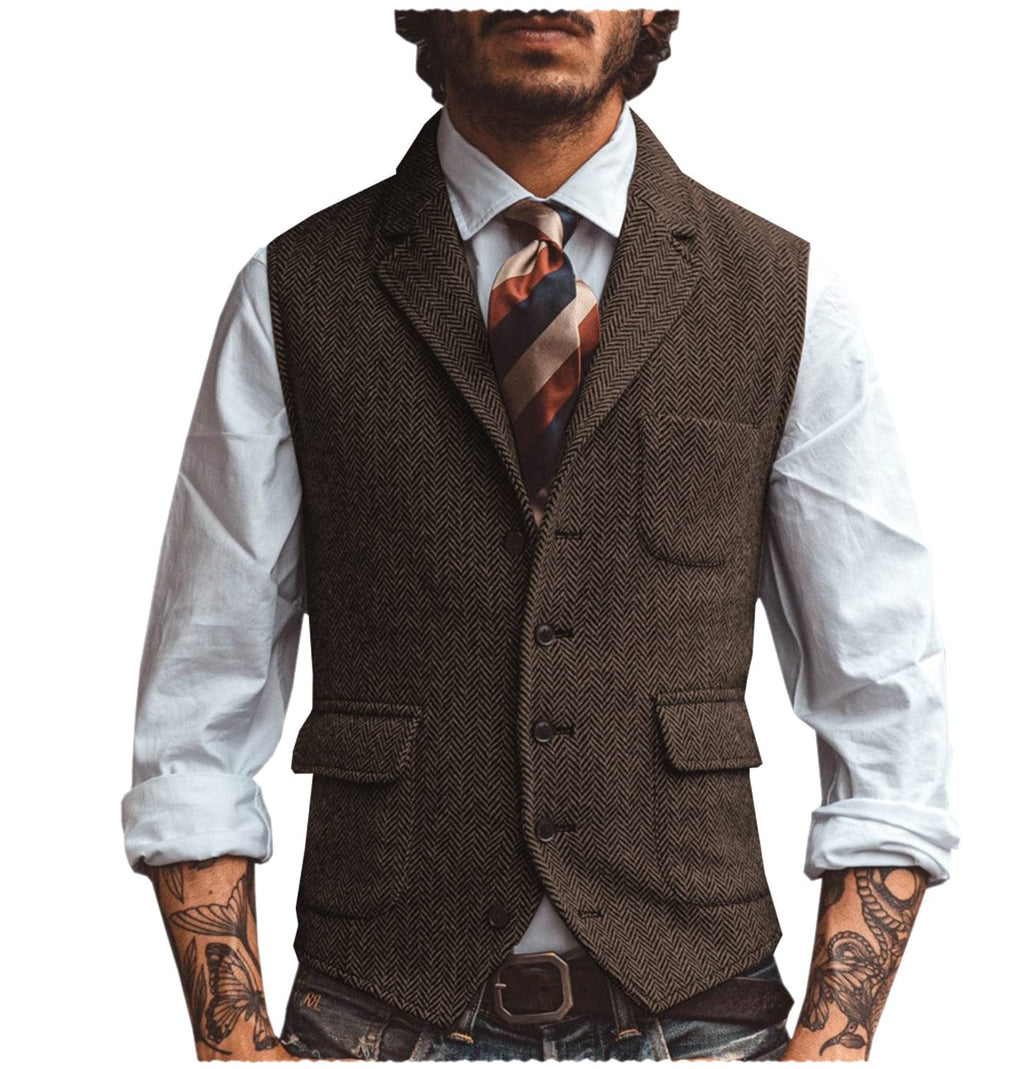 Suit Men Herringbone Wool Blend Vest Notch Lapel Single Breasted – Garno