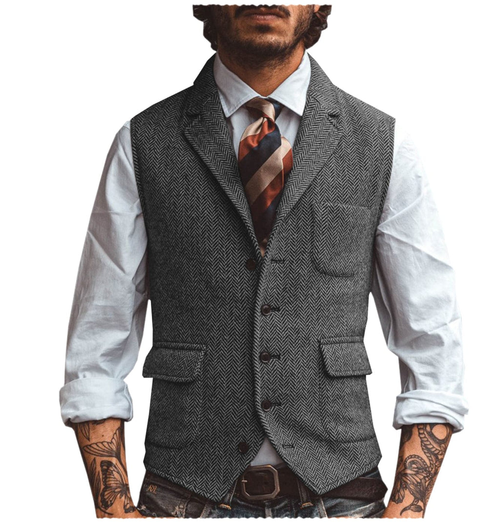 Suit Men Herringbone Wool Blend Vest Notch Lapel Single Breasted – Garno