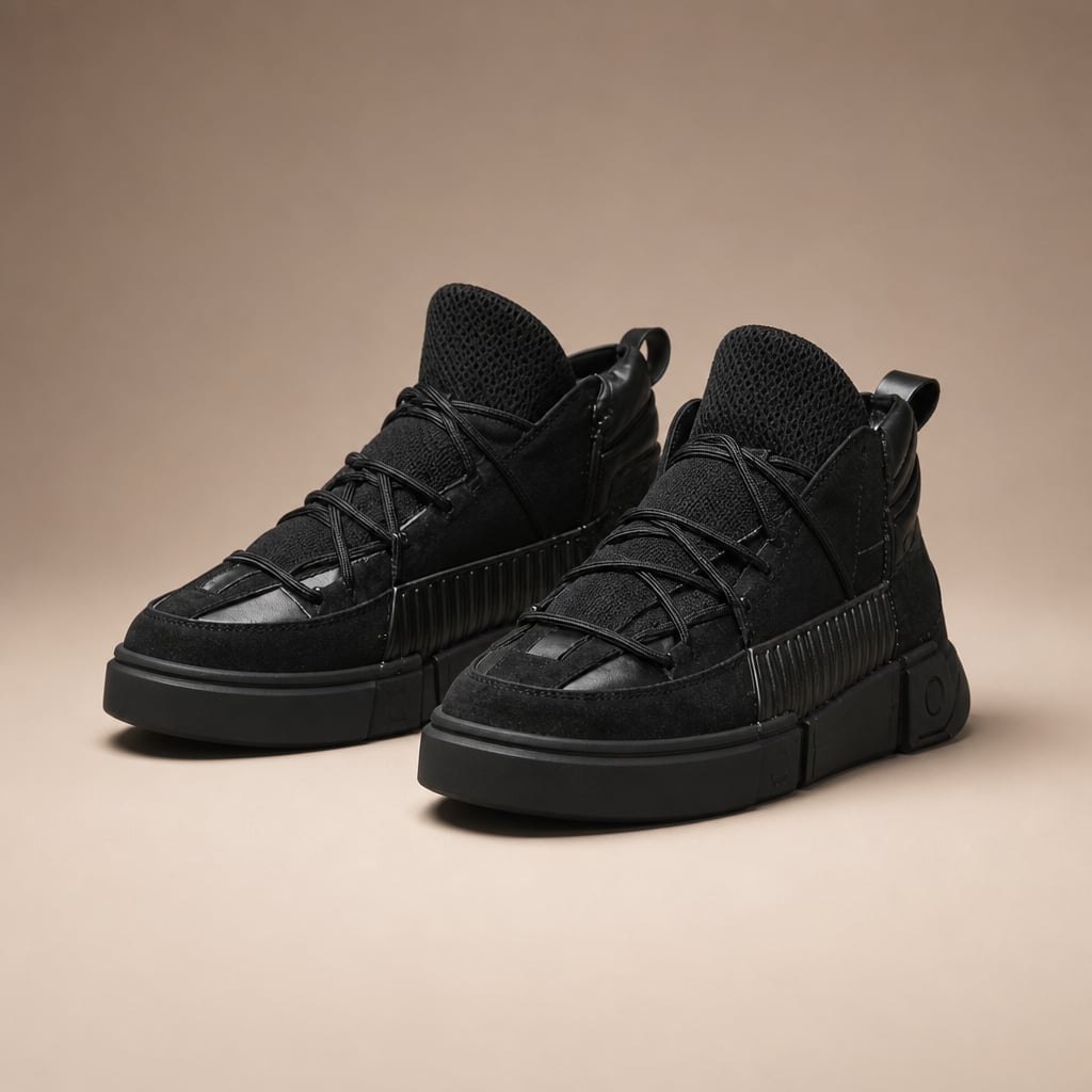 Asymmetrical Sneaker Layered Support Shock-Absorbing Sole Black – Product Photo