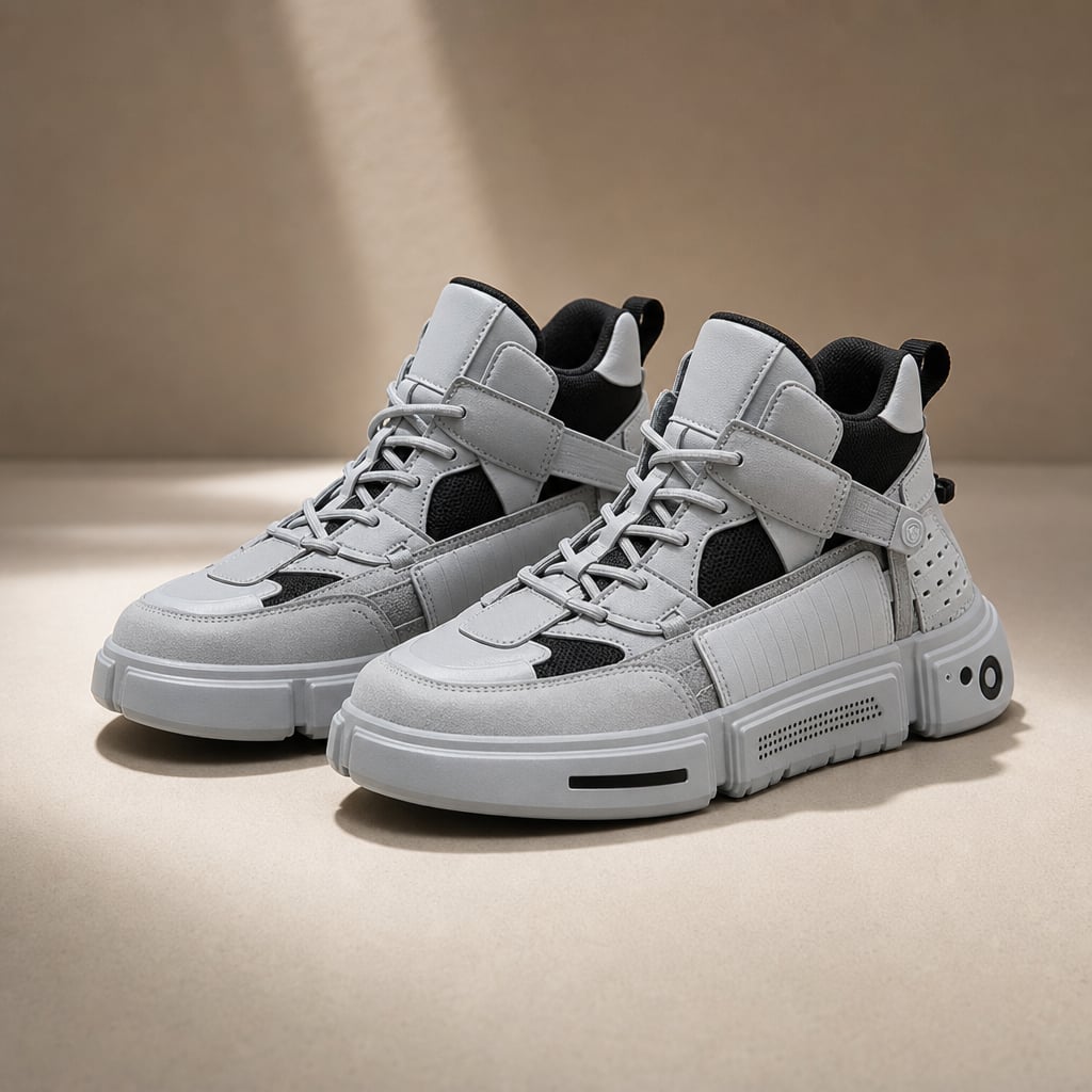 Asymmetrical Sneaker Layered Support Shock-Absorbing Sole Gray – Product Photo