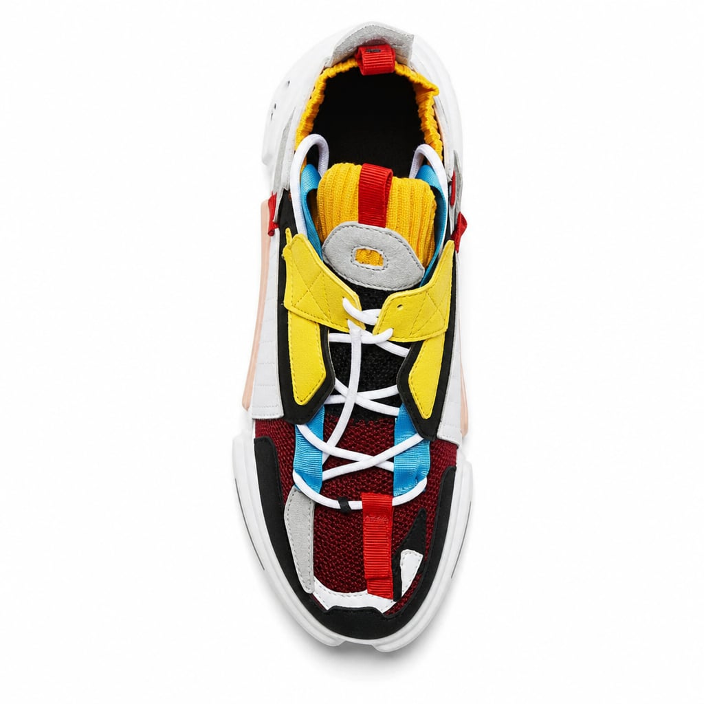 Asymmetrical Sneaker Layered Support Shock-Absorbing Sole Red Yellow – Side Angle View