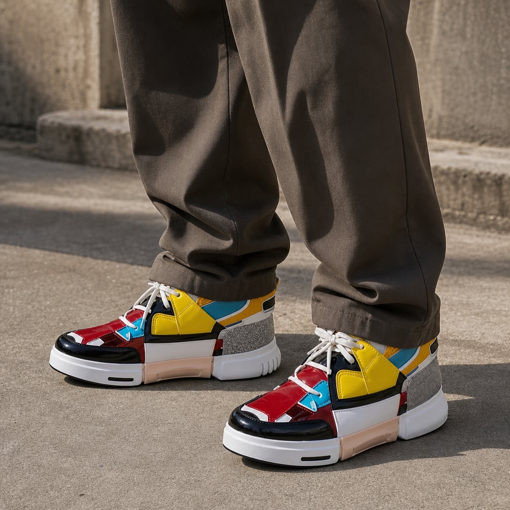 Asymmetrical Sneaker Layered Support Shock-Absorbing Sole Red Yellow – Full Look