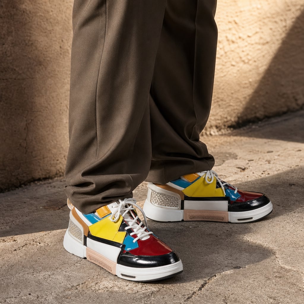 Asymmetrical Sneaker Layered Support Shock-Absorbing Sole Red Yellow – Full Look