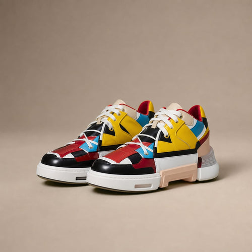 Asymmetrical Sneaker Layered Support Shock-Absorbing Sole in Red Yellow – Tarlano Premium Menswear