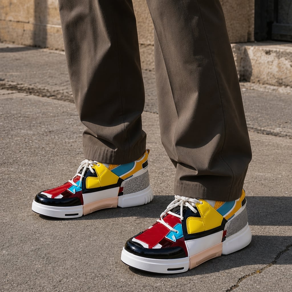 Asymmetrical Sneaker Layered Support Shock-Absorbing Sole in Red Yellow – Tarlano Premium Menswear