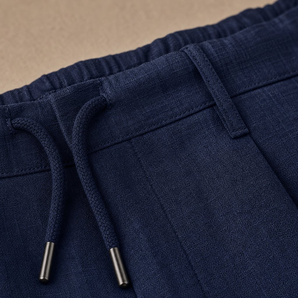 Button Up Shirt and Straight Leg Pants 2-Piece Set Island Print Navy – Fabric and Detail Close-Up