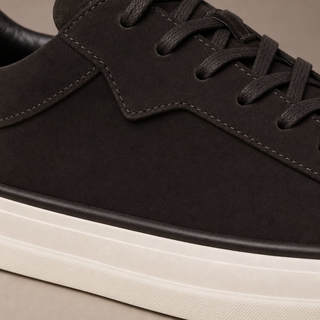 Buy Sneaker Men's Suede Slip-On Smart Casual Shoe Black – Fabric and Detail Close-Up