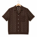 Camp Collar Shirt Men Textured Short Sleeve Relaxed Fit Brown – Product Photo