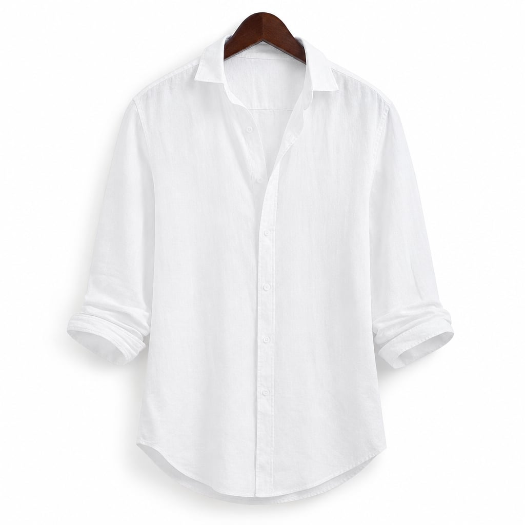 Classic Linen Button-Up Short Sleeve Shirt in White White – Product Photo