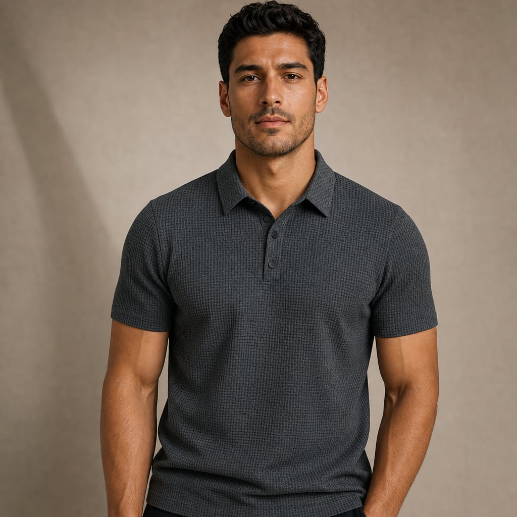 Classic Pique Polo Shirt with Button Placket in Beige in Grey – Tarlano Premium Menswear